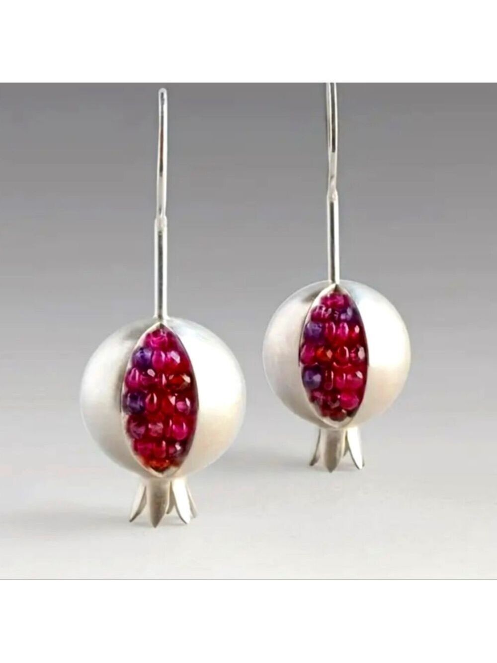 Earrings--Red Pomegranate Drop--silvery or golden wire